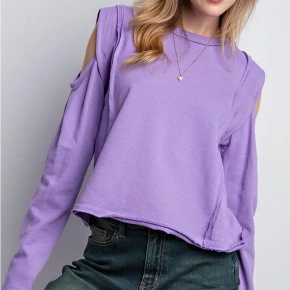 Easel Lavender Cold Shoulder Sweatshirt - Picture 1 of 5